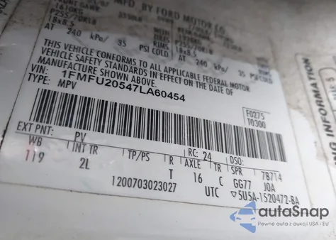 2007 Ford Expedition Limited z USA, uszkodzony, nr VIN 1FMFU20547LA60454